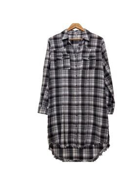 Free people dress tunic plaid black white fringe size small lightweight cotton